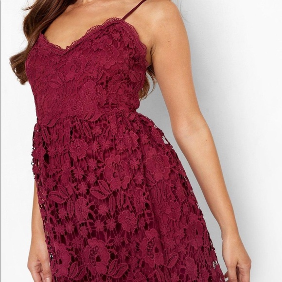 STRAPPY CROCHET LACE SKATER MIDI DRESS, size 10, COLOR RED - Picture 4 of 4